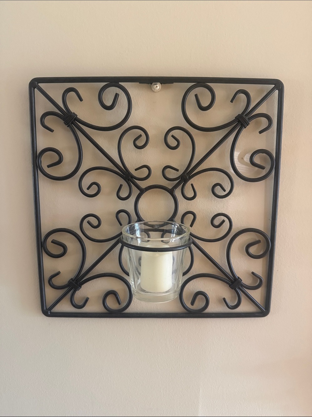 Black Scroll Wall Sconce with Glass Votive